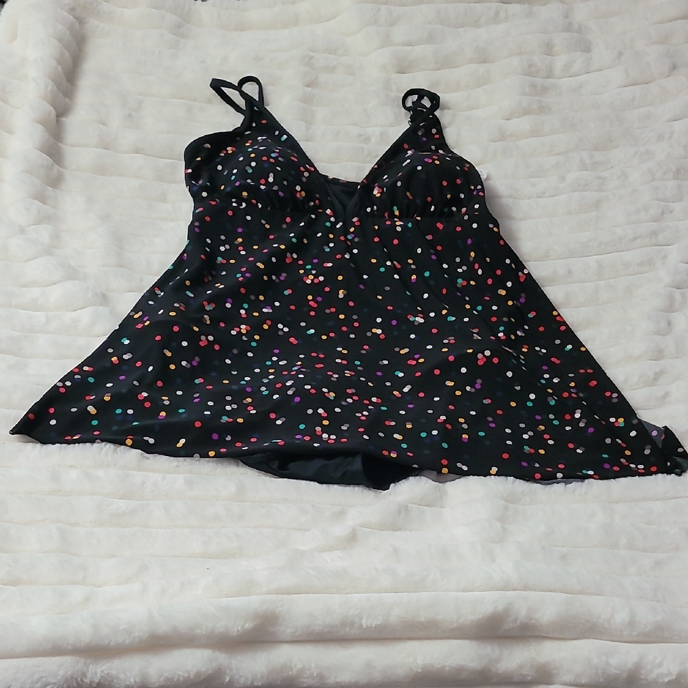 Elegant Black One-Piece Swimsuit with Multicolor Dots